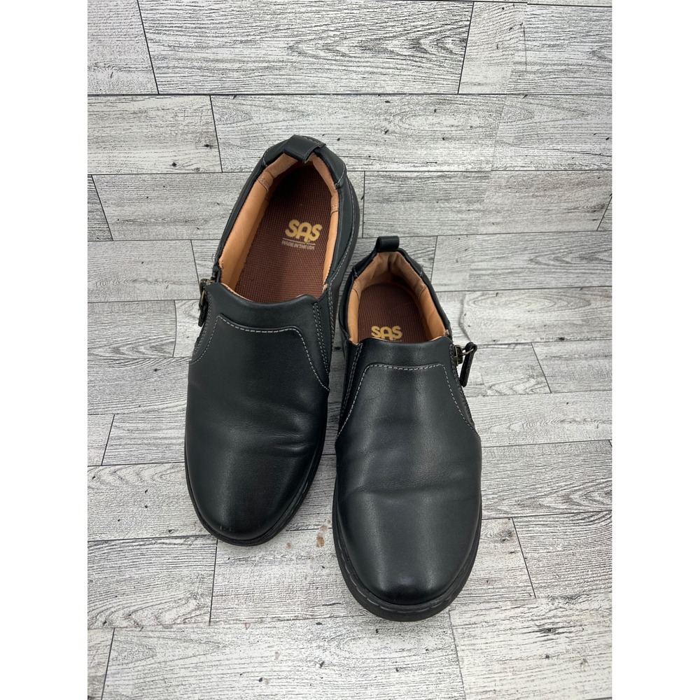 Clarks Women Black Leather Side Zip Slip On Loafers Shoes 261725315080 Size 8.5W